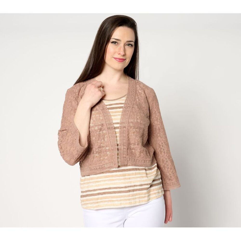 Top Knot Women's Plus Sz Sweater 2X Bridgehampton Crochet Lace Brown A646523